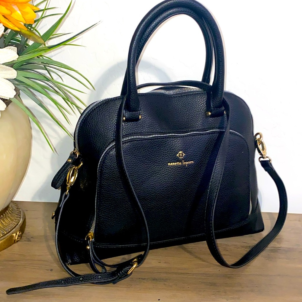 Nanette Lepore Black Pebbled Leather Dome Satchel EUC